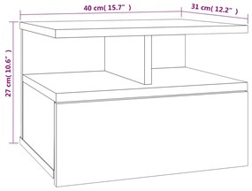 Mesa cabeceira suspensa 2 pcs 40x31x27 cm cinzento cimento