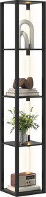 Candeeiro de pé com prateleiras de 4 níveis, LED regulável 29 x 29 x 163 cm,  interruptor de pé para sala, quarto ou escritório, preto