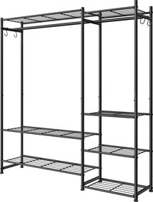 Guarda roupa aberto com estrutura metálica, 30 x 124,8 x 157,1 cm com 7 prateleiras Preto
