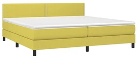 Cama box spring c/ colchão e LED 200x200 cm tecido verde