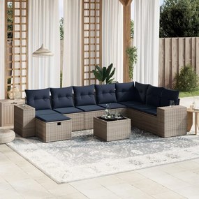 vidaXL 9 pcs conjunto sofás p/ jardim c/ almofadões vime PE cinzento