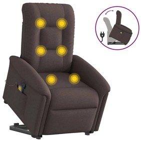 vidaXL Poltrona massagens reclinável elevatória tecido castanho-escuro