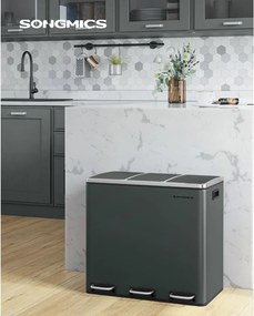 Caixote do lixo para a cozinha com 3 compartimentos 3 x 18 L 61,5 x 31,5 x 56 cm verde acinzentado