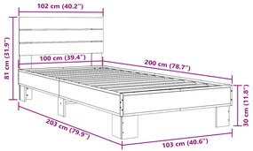 Estrutura de cama derivados de madeira/metal carvalho castanho