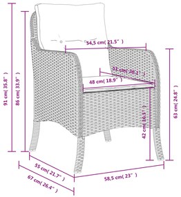 Cadeiras de jardim com almofadões 2 pcs vime PE cinzento-claro