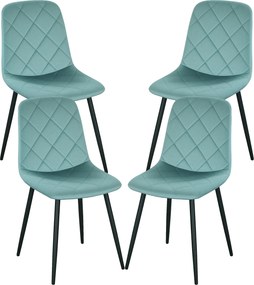 HOMCOM Conjunto de 4 Cadeiras de Sala de Jantar Estofadas com Encosto Alto Pés em Aço e Tecido Efeito Veludo Verde | Aosom Portugal