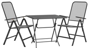 3 pcs conj. de jantar p/ jardim malha metal expandido antracite