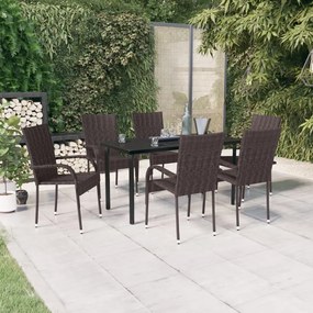 vidaXL 7 pcs conjunto de jantar para jardim castanho e preto