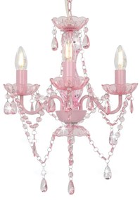 vidaXL Lustre com contas redondo 3 x E14 cor-de-rosa