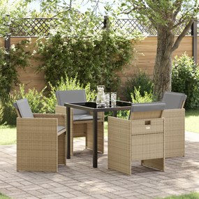 vidaXL Conjunto de Jantar de 5 Peças de Jardim com Almofadas em Rattan Polipropileno Bege