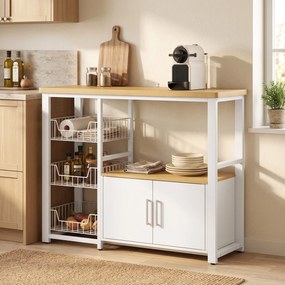 Móvel de Arrumação de Cozinha para Micro-ondas, 100 x 35 x 80 cm, 3 Cestos Deslizantes, Branco