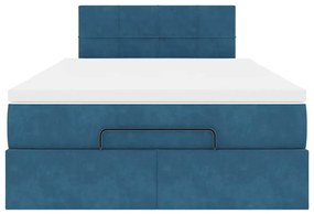 Cama otomana com colchão 120x190 cm veludo azul-escuro