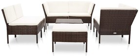 8 pcs conjunto lounge jardim c/ almofadões vime PE castanho