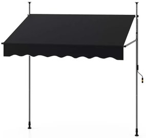 Toldo retrátil manual 2 m x 3 m Toldo exterior com altura ajustável Manivela e sem perfuração para janela Porta Terraço Preto