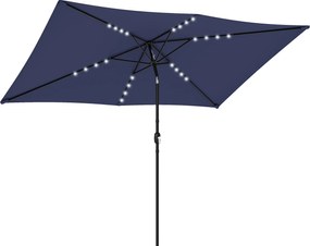 Outsunny Chapéu de Sol de Jardim com 24 Luzes LED Solares Cobertura Inclinável Poste Metálico 2,9x2,5 m Azul Escuro | Aosom Portugal