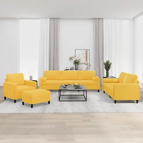 vidaXL 4 pcs conjunto sofás c/ almofadas/almofadões veludo amarelo