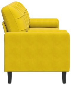 Sofá 3 lugares c/ almofadas decorativas 210 cm veludo amarelo