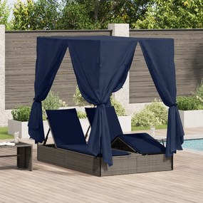 vidaXL Cama Dupla de Sol Conjunto de 2 Cinza e Azul-marinho Rattan