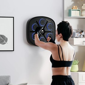Máquina de Boxe Musical com 9 Modos de Velocidade Luvas e Conexão Bluetooth Luzes LED 41,8x44,6x7,5 cm Preto