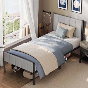 Estrutura de cama individual 206,2 x 91,5 x 104 cm (COLHÃO NÃO INCLUIDO) com base em aço cinzento