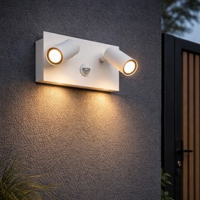 Candeeiro de parede exterior branco com LED sensor de movimento 2 luzes - Simon