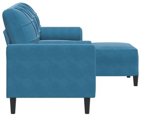 Sofá de 3 lugares com apoio de pés 180 cm veludo azul