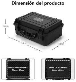 Estojo rígido portátil à prova d'água para exteriores com inserção de espuma personalizável para eletrónica e câmeras 34 x 31 x 16 cm preta