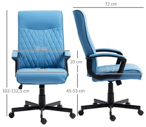 Cadeira de Escritório Giratória 360° com Encosto Alto Altura Ajustável e Função de Inclinação 65x65x102-112,5 cm Azul