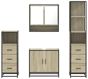 4 pcs conj. móveis casa banho derivados madeira carvalho sonoma