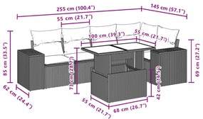 6 pcs conjunto sofás de jardim c/ almofadões vime PE preto