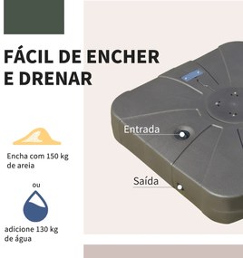 Base para guarda-sol recarregável com areia e água com 4 rodas Suporte metálico para jardim 88x88x19 cm marrom