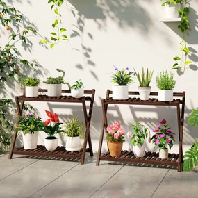 Conjunto de 2 suportes para plantas de interior com 2 níveis 73 x 36 x 64 cm, , prateleiras para plantas e suporte traseiro, castanhos