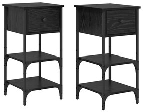 Mesas de Cabeceira 2 pcs Carvalho Preto 34x36x70 cm Madeira de Engenha