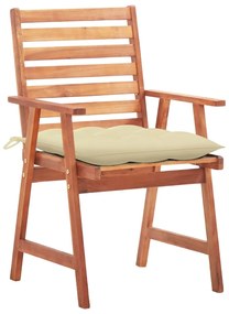 Cadeiras de jantar p/ jardim 3 pcs c/ almofadões acácia maciça