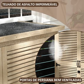 Armário de Jardim de Madeira 0,83 m² 127x65x168 cm com 2 Portas de Persiana 2 Prateleiras 2 Alças e Telhado Impermeável Natural