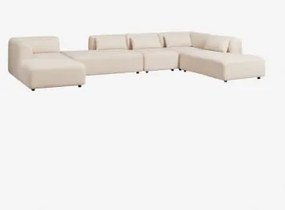 Sofá Modular Chaise Longue Esquerdo De 5 Peças Com Duplo Divã Fogler Tecido Pele De Borrego Bege Creme - Sklum