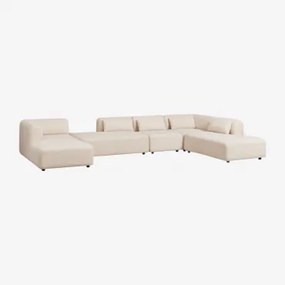 Sofá Modular Fogler Chaise Longue Esquerdo De 5 Peças Com Espreguiçadeira Dupla Chenille Creme Bege - Sklum