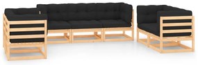 7 pcs conjunto lounge de jardim c/ almofadões pinho maciço