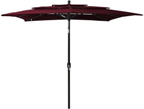 Guarda-sol de jardim 3 camadas c/ poste alumínio 2,5x2,5m bordô