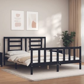 Estrutura de cama King Size com cabeceira madeira maciça preto
