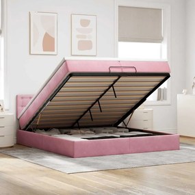vidaXL Estrutura de cama otomana com colchão 200x200 cm veludo rosa