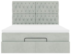 Estrutura cama otomana colchões 140x200cm veludo cinzento claro