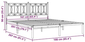 Estrutura de cama com cabeceira 160x200 cm metal preto