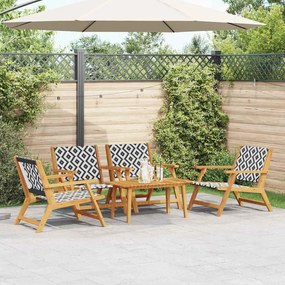 vidaXL Conjunto de Cadeiras de Jardim com Mesa - 5 Peças, Preto e Branco, Madeira de Acácia Maciça