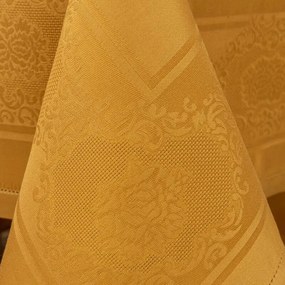 Toalhas de mesa rectangulares em damasco com ajour  100% algodão - Fateba: Ocre 1 Toalha de mesa 180x180 cm