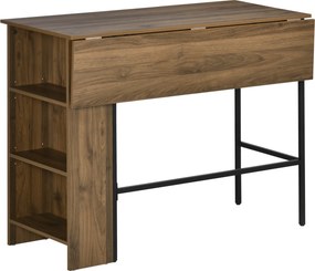 HOMCOM Mesa de Bar Extensível Mesa de Bistrô com 3 Prateleiras de Armazenamento e Estrutura de Metal 120x76x91,4cm Marrom | Aosom Portugal