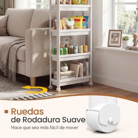 Carrinho de 5 prateleiras, estreito, com rodas suaves 54 x 18,5 x 124 cm em PP Organizador multifuncional para casa de banho, cozinha e lavandaria Bra