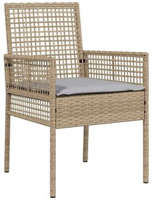Conjunto de Jantar de Jardim 3 Peças Bege em Poli Rattan
