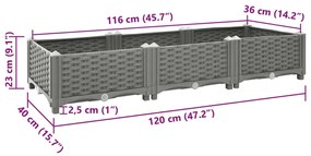 Canteiro elevado 120x40x23 cm polipropileno