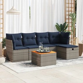 6 pcs conjunto sofás de jardim com almofadões vime cinzento